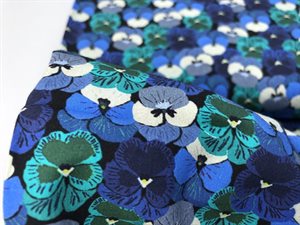 Skjorte poplin - stedmoder blomster i de smukkeste blågrønne nuancer 